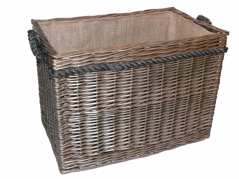 Koš na dřevo proutěný šedý 58x38 cm